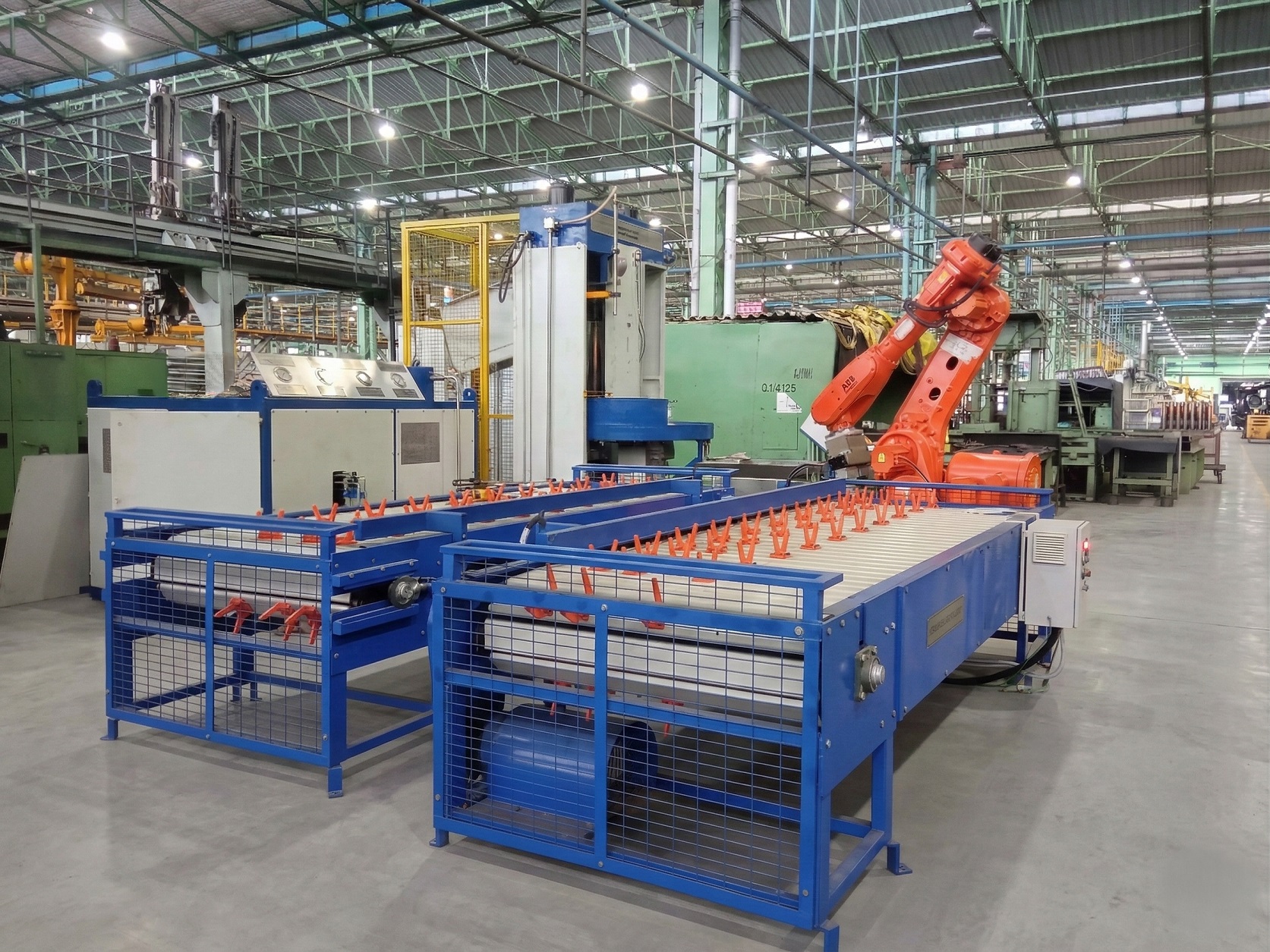 Production line conveyor system with safety fencing